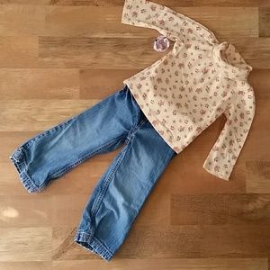 Faded Glory Yellow Floral Turtleneck with George Denim Jeans Outfit Size 3T